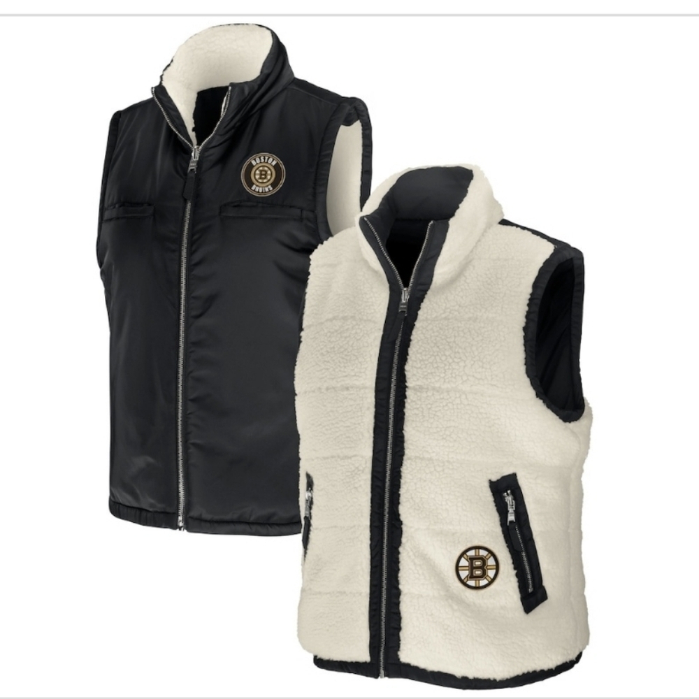 Women's NHL Boston Bruins Large Reversible Sherpa Full-Zip Vest NWT - Picture 1 of 7